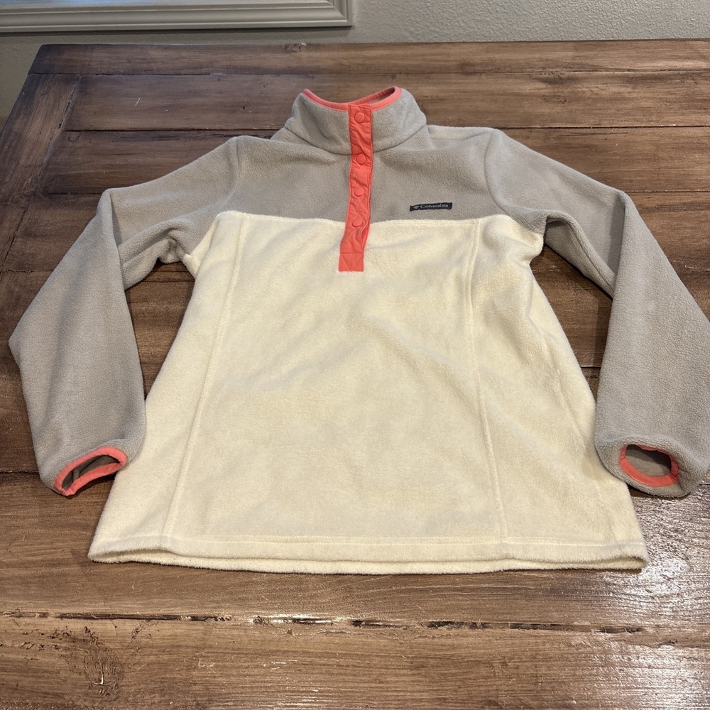 Columbia 1/4 Snap Fleece Pullover Jacket Womens Small Sweatshirt Gray Pink